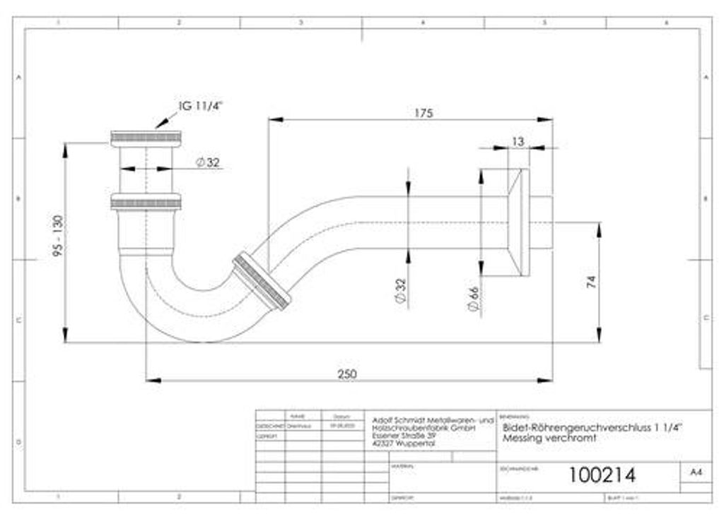 Bidet-Röhrengeruchverschluss 11/4"x32 mm Messing, ASW Nr. Produktbild 