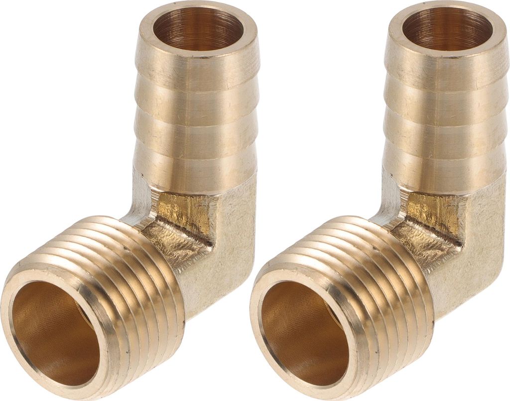 Messing Schlauchstutzen 5/8" 1/2"NPT 90 Grad Männlicher Winkelverbinder für Luft Wasser Öl Gas Kraftstoff 2 Stück Goldton