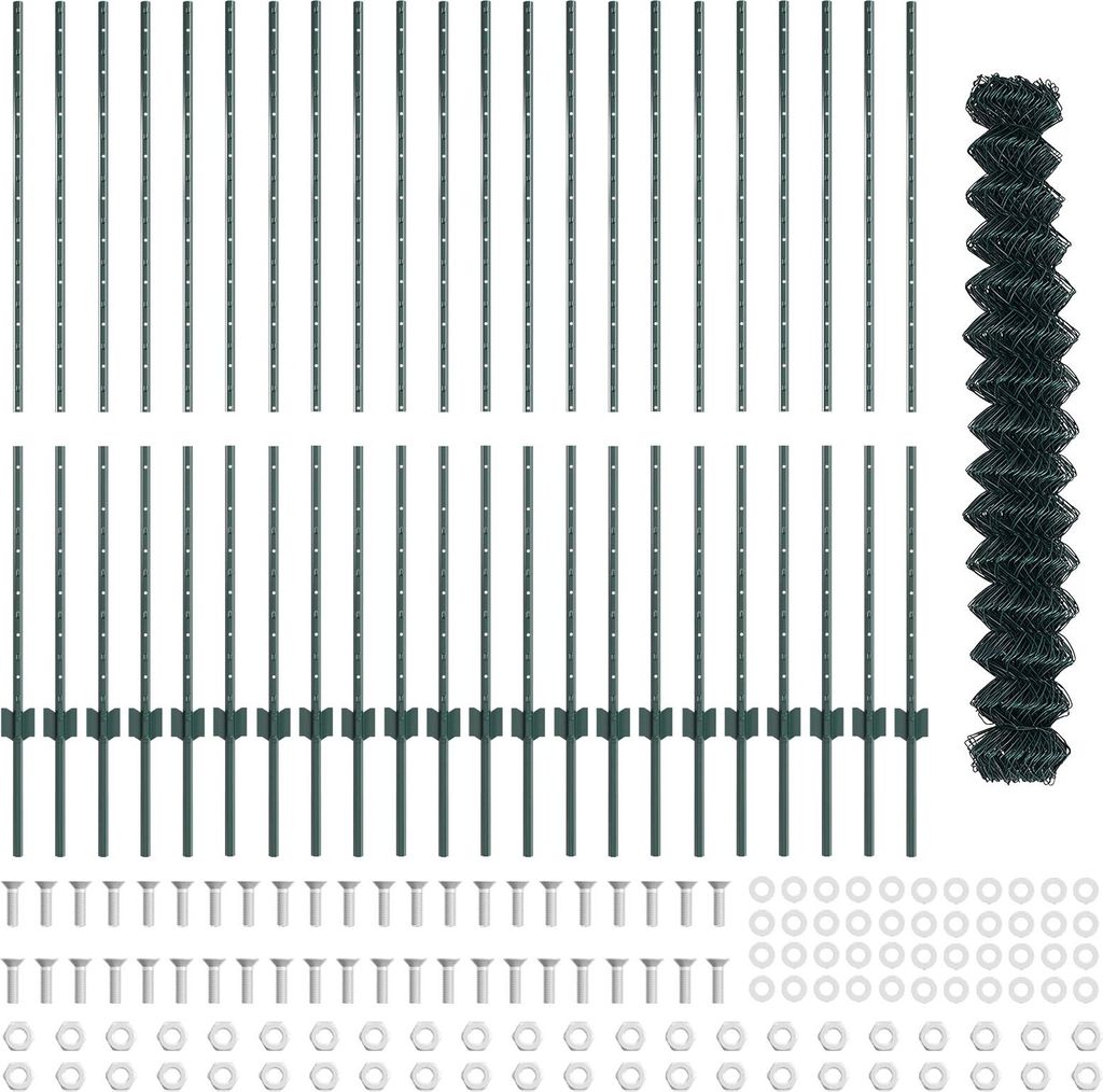 Möbel Drahtzaun mit 22 U-Pfosten Grün 1,4x25 m Stahl - Zaunzubehör 3336254