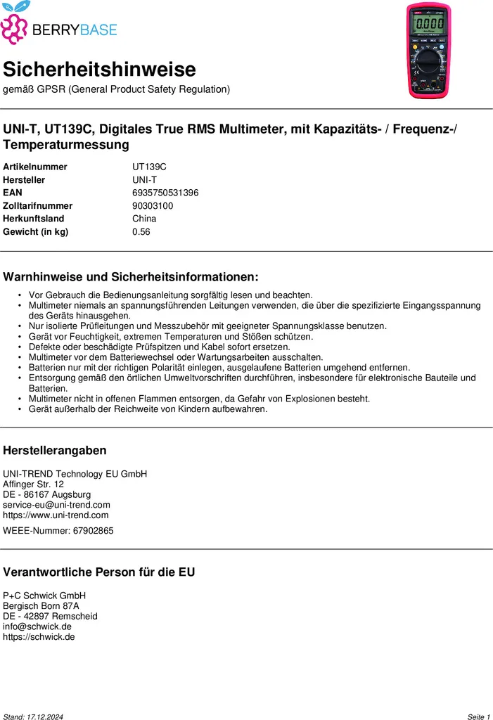 Multimètre de dépannage UT139C pour maintenance électrique et électronique - 8