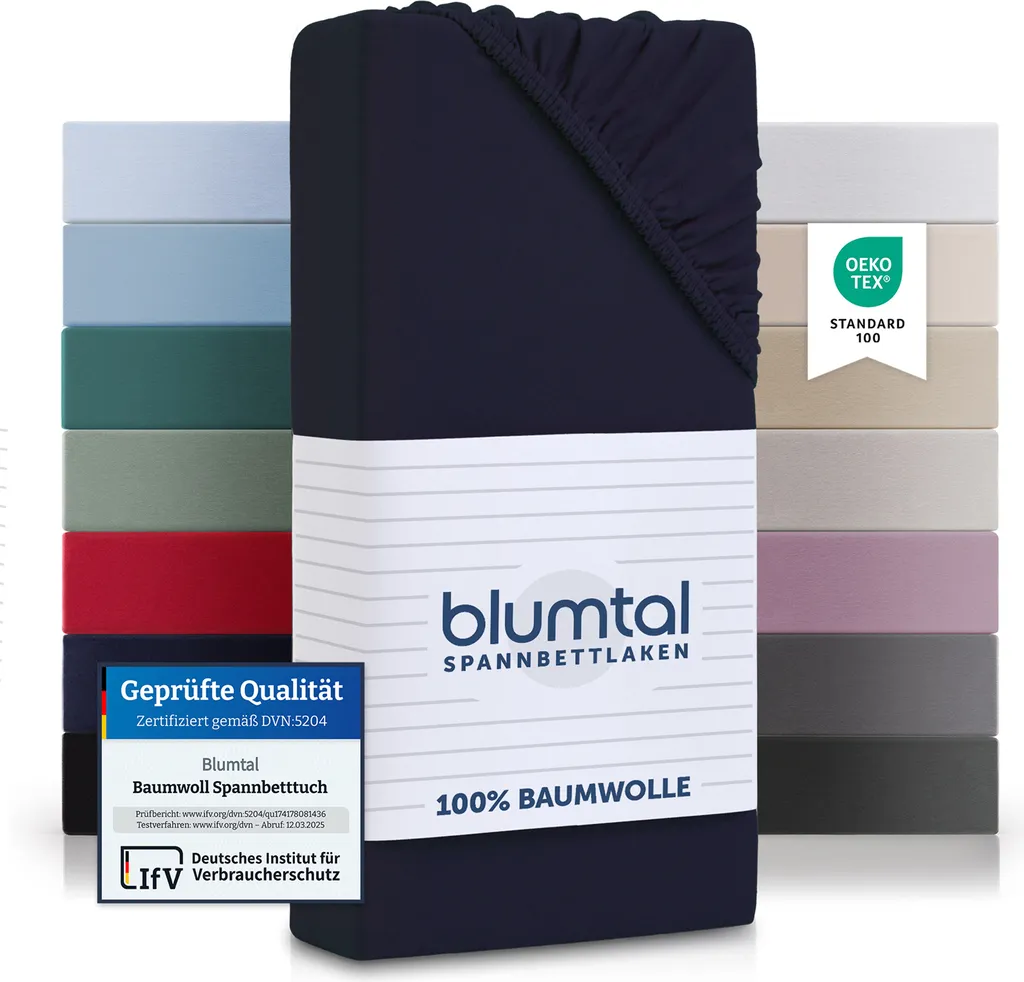 Blumtal Basics Lenzuola Jersey 180x200 Set 2 Pezzi Cotone Blu