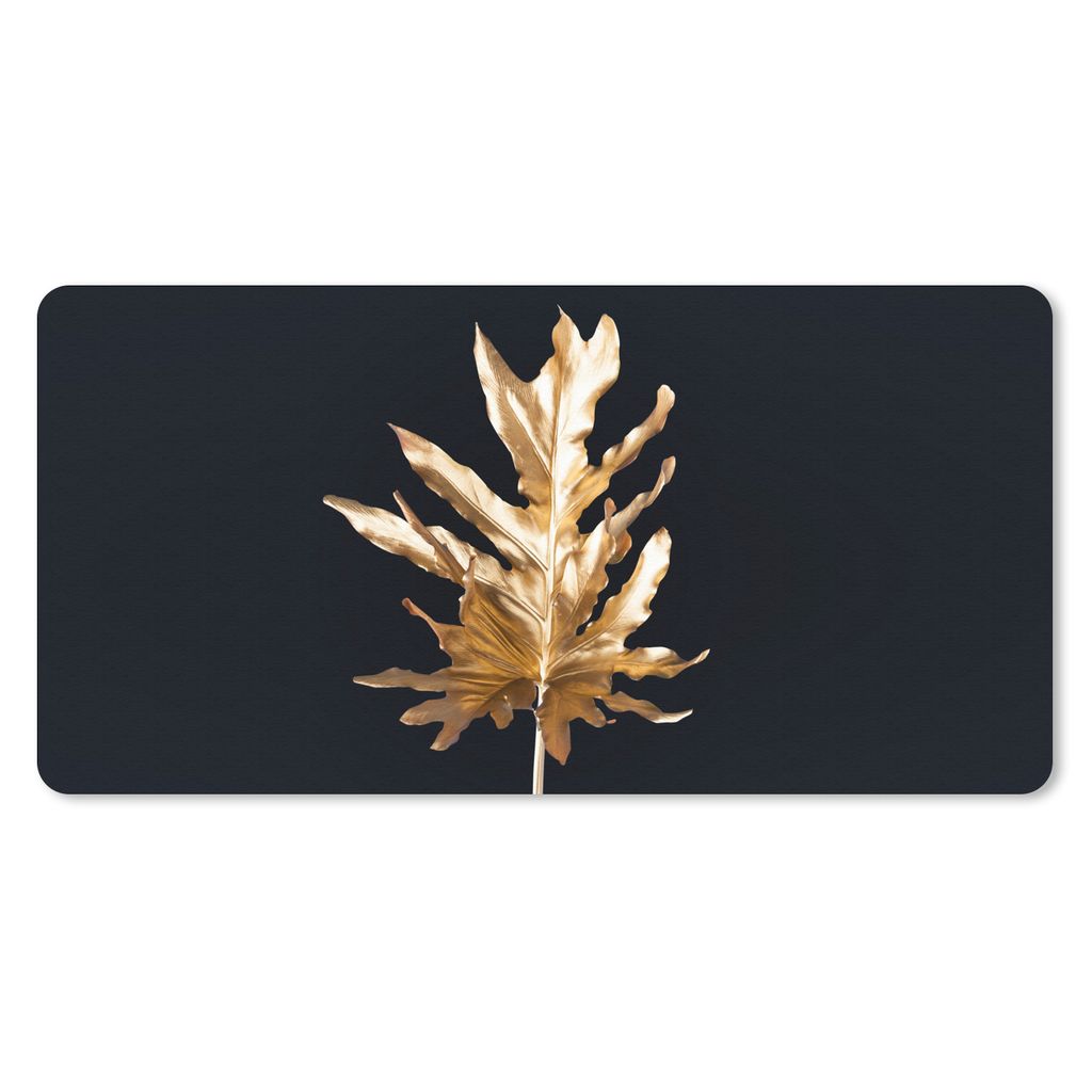 MuchoWow Schreibtischunterlage Blätter - Gold - Herbst - Natur - Luxus 80x40 cm - XXL Mauspad - Gaming Mauspad