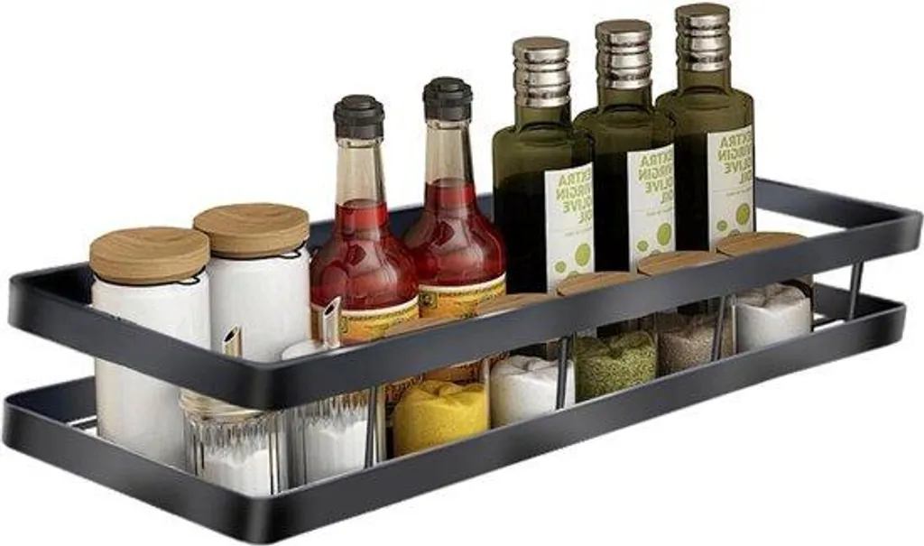 Étagère à épices noire peu encombrante - Rangement compact en acier