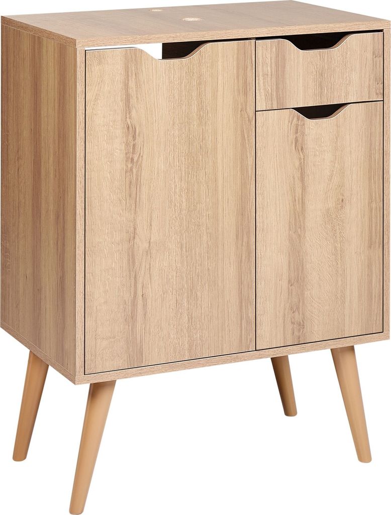 BELIANI Waschbeckenunterschrank Hellbraun MDP 60 x 80 cm Badezimmer Aufbewahrung mit Schublade Türen Skandinavischer Stil Modern