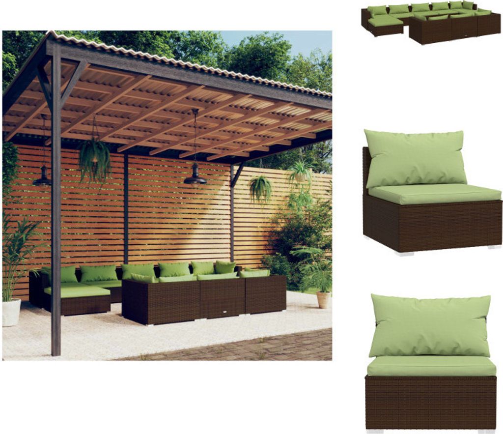 vidaXL 10-tlg. Garten-Lounge-Set mit Kissen Braun Poly Rattan - Gartenmöbel-Sets
