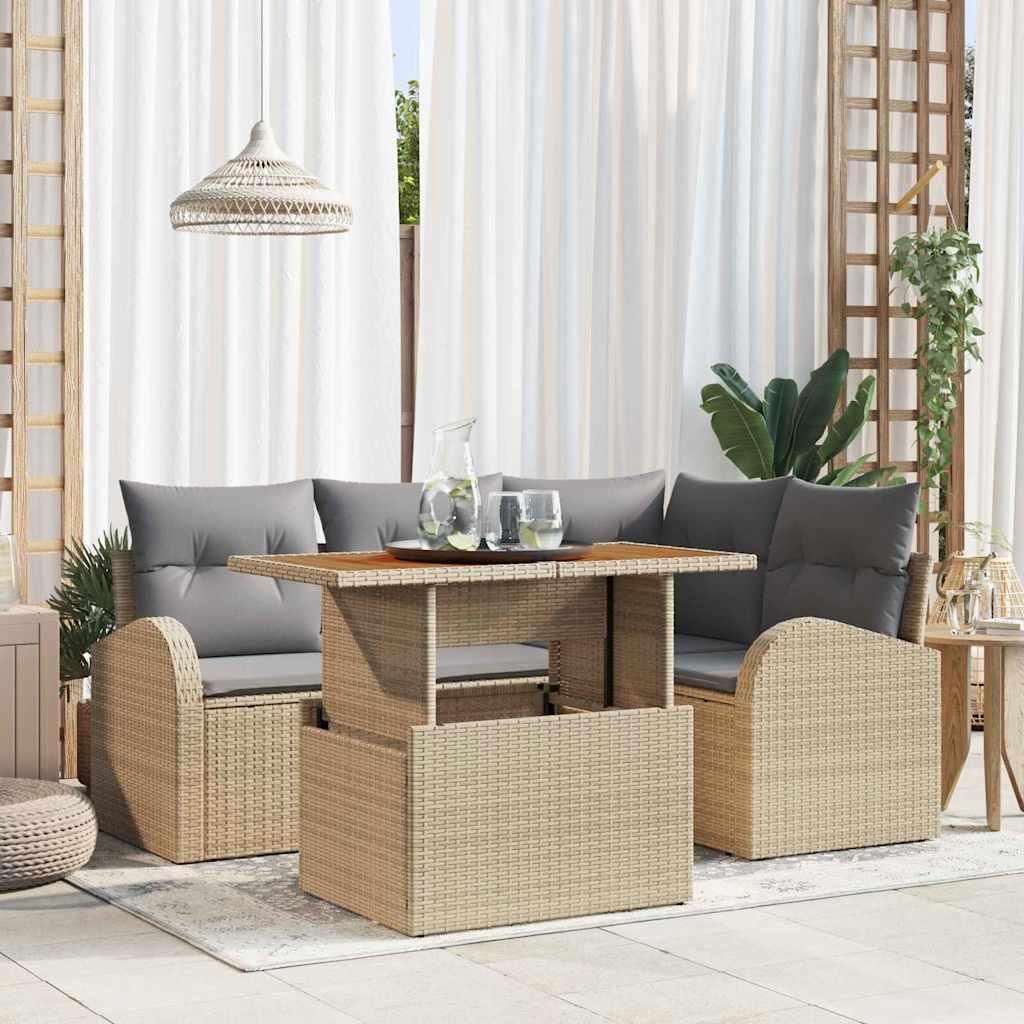 Maison Exclusive - Garten-Sofa-Set mit Speicher 5 pcs Beige Poly Rattan