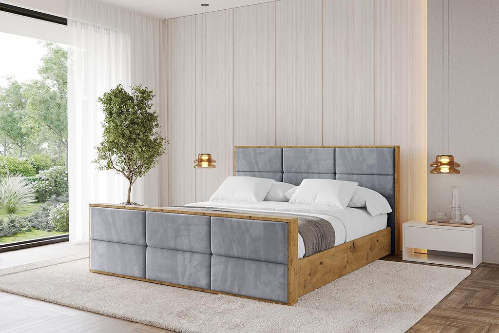 ALTDECOR Polsterbett mit Bettkasten - ENZO1-Z - 160x200 Grau Casablanca- Bett mit Kopfteil und Fußteil, Boxbett ohne Matratze, Doppelbett mit Stau...