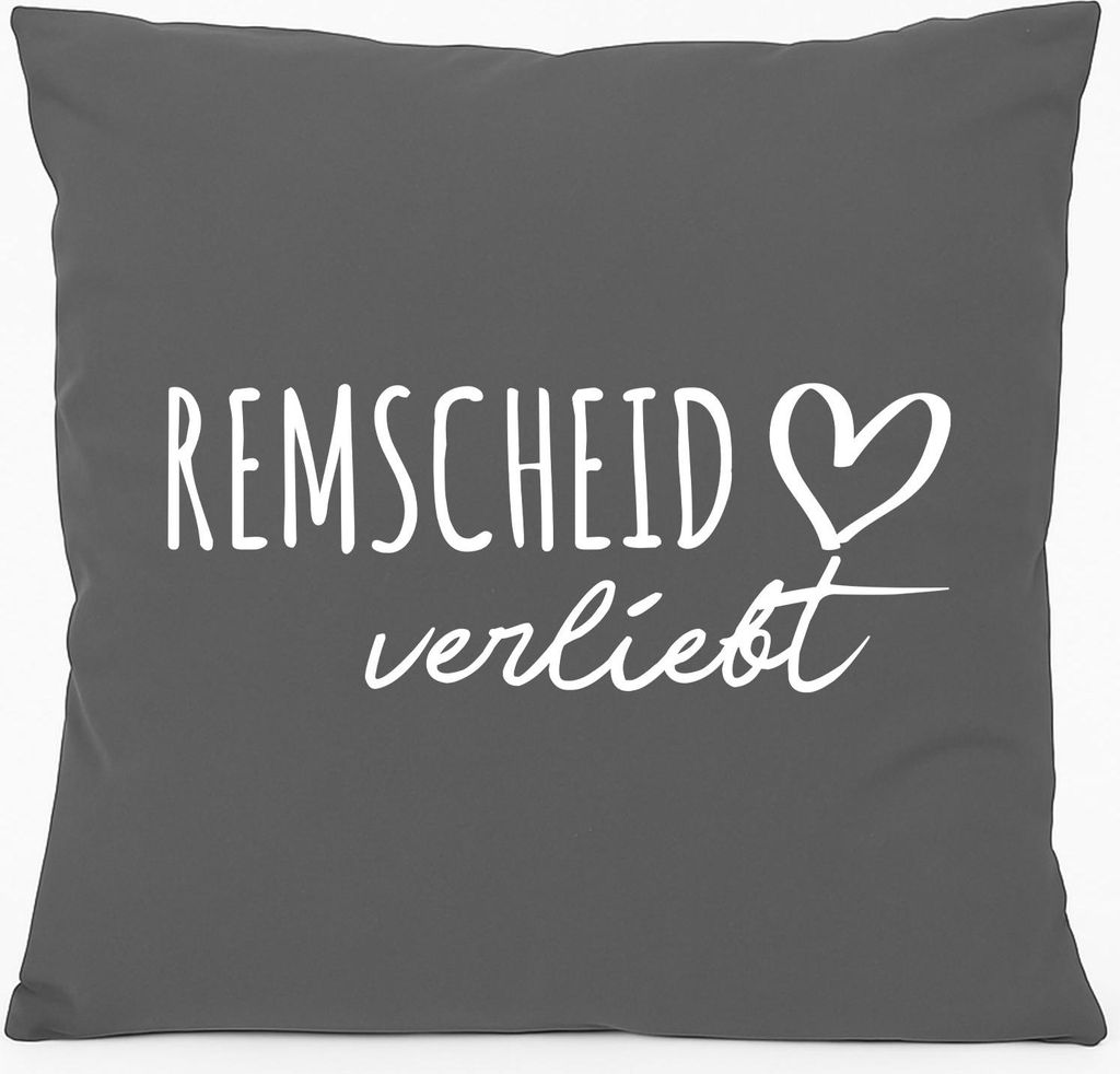 Huuraa Kissen Remscheid verliebt 40x40cm mit Füllung Steel Grey Baumwolle Dekokissen Geschenkidee