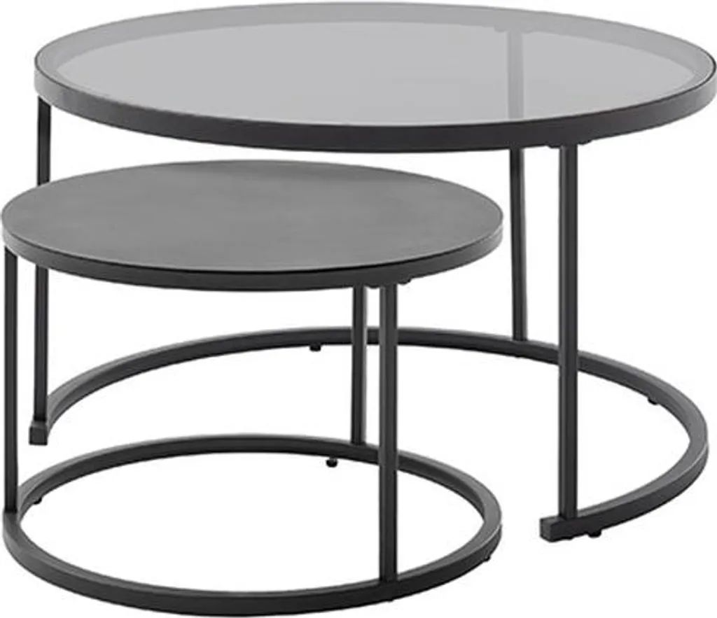Table gigogne CHESTER noir métal verre plateau carré set de 2 pièces