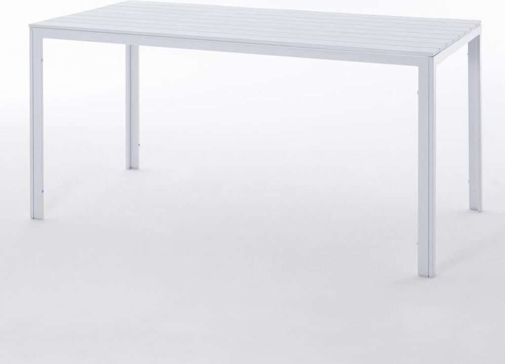 Rechteckiger Außentisch 156x78 cm, Stahlstruktur und Produktbild 