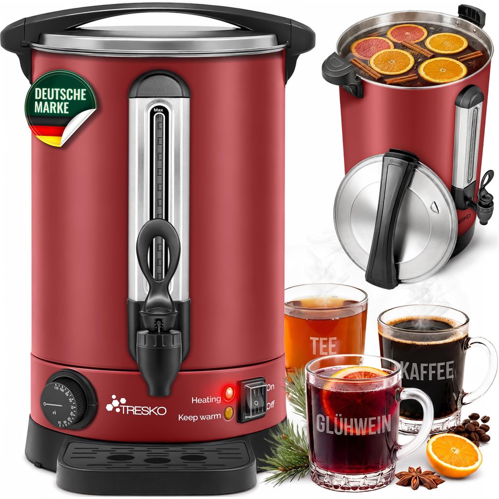 TRESKO® kocioł do grzanego wina czerwony 6,8 l / 1500 W ze Zdjęcie produktu 