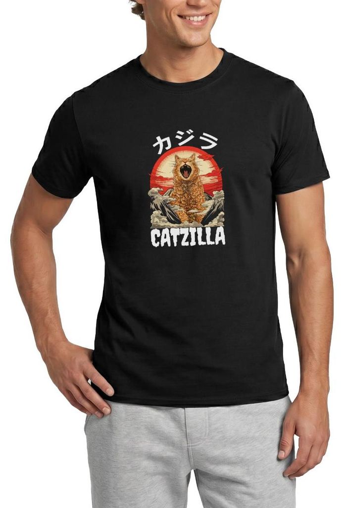 Spreadshirt Riesige Brüllende Katze | Japanisch Inspirierter Look Männer T-Shirt, 4XL, Schwarz