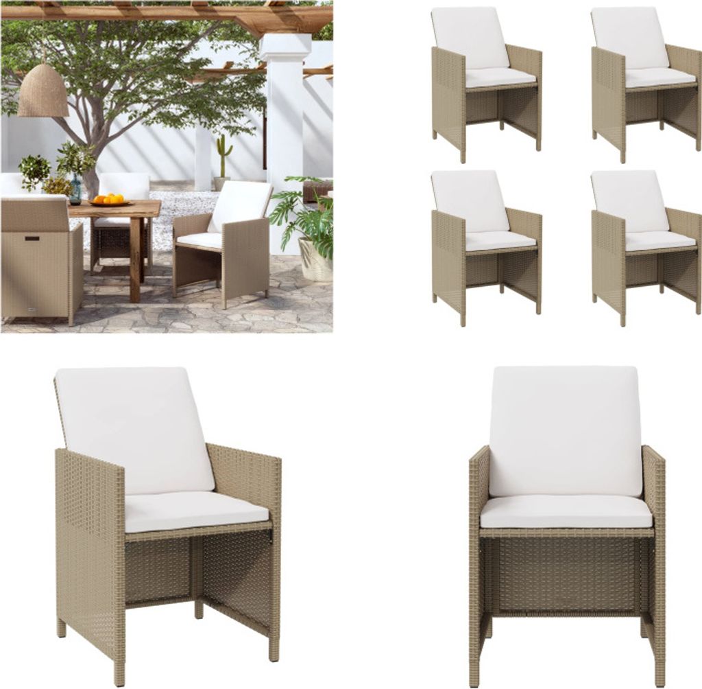 vidaXL Gartenstühle mit Kissen 4 Stk. Poly Rattan Beige - Gartenstuhl - Gartenstühle - Terrassenstuhl - Sessel