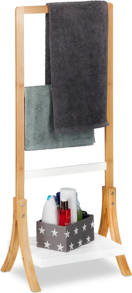 Relaxdays Porte-serviettes en bambou naturel et blanc - Design scandinave