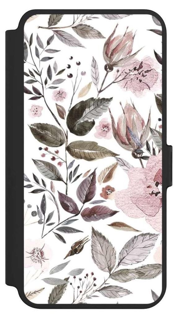 NIVOCASE Klapphülle für Samsung Galaxy S25+ Handyhülle aus Kunst Leder NIVOflip schwarz Blumen Pastell Wasserfarbe