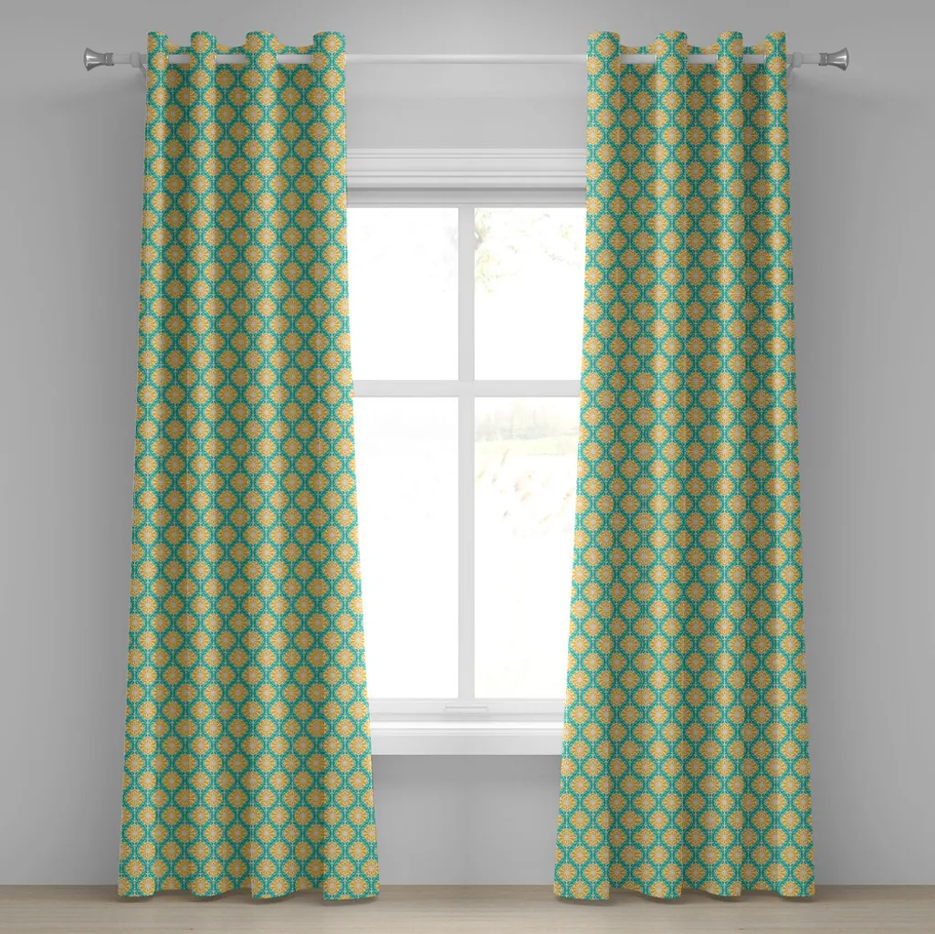 Rideau à œillets ABAKUHAUS rétro motif floral 280x175 cm vert d'eau