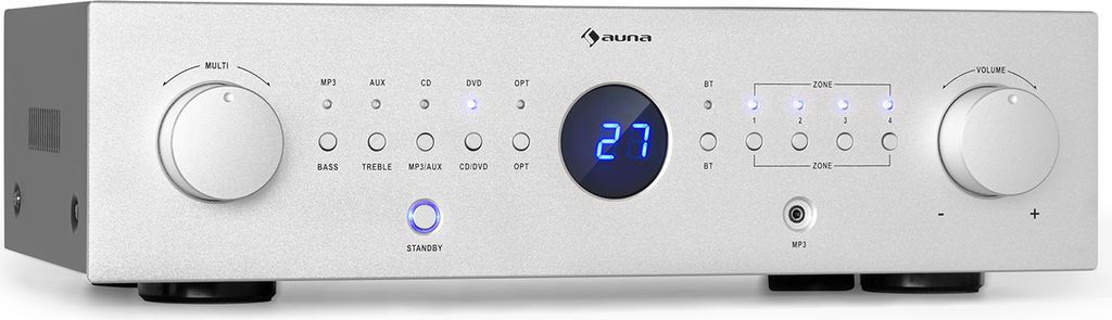 Auna Verstärker, HiFi Stereo Mini Verstärker, HiFi-Verstärker mit Bass & Treble Regler, 4 Kanal Audio-Verstärker, Stereo-Verstärker & Lautspre...