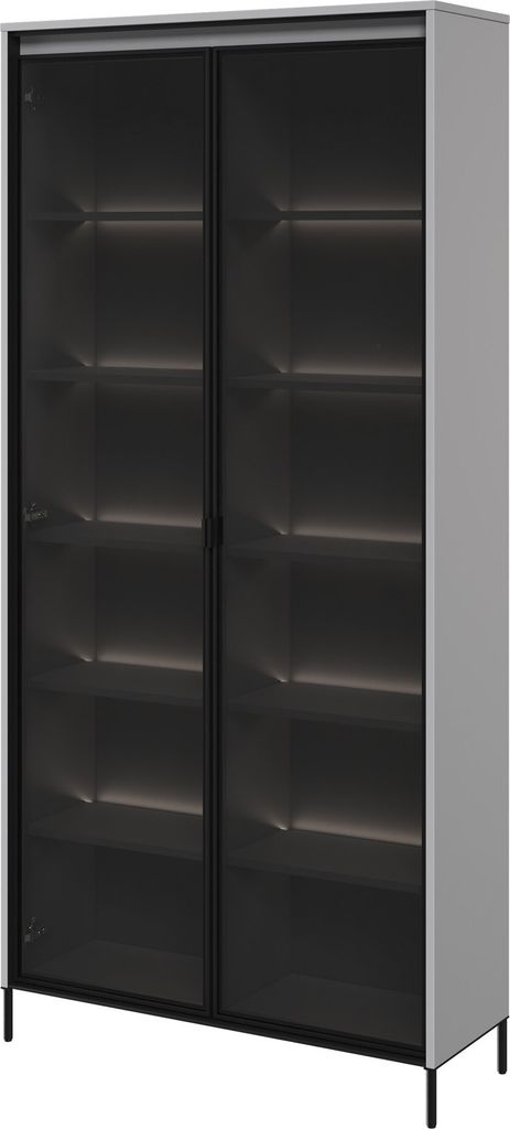 Vitrine Trend TR-07 Wohnzimmerchrank 92x196x40 cm 2 Türen 10 Einlegeboden Schrank Grau (ohne innere Beleuchtung)