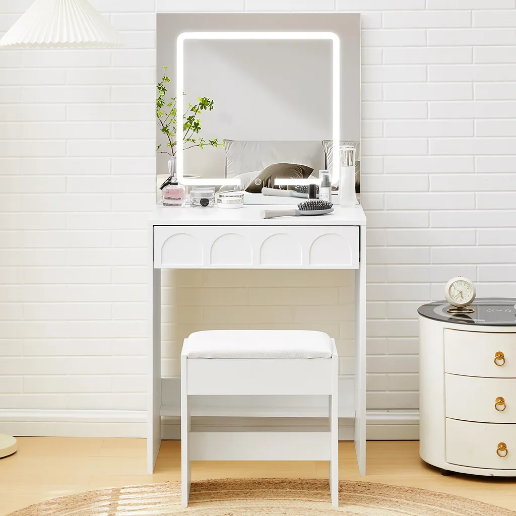 Miroir Tactile LED à Luminosité Réglable pour Coiffeuse Moderne Blanc - 7