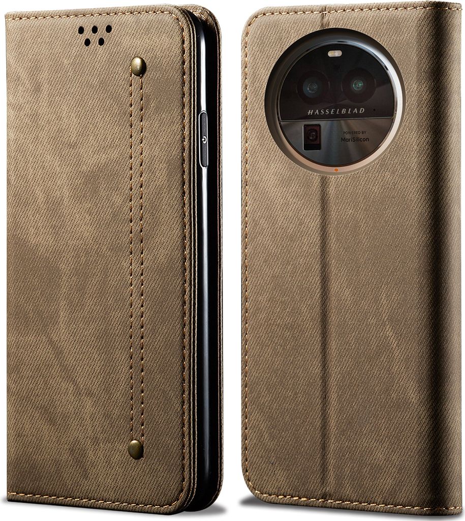 OPPO Find X6 Hülle, Leder Brieftasche Flip Bookstyle Schutzhülle mit Standfunktion für OPPO Find X6 Khaki