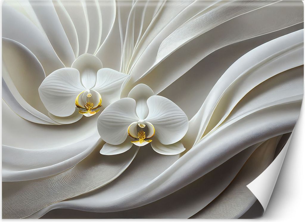 Vlies fototapete Weiße Orchidee abstrakt 3D 350x245 cm Feeby Weiß inkl. Kleber einfache Montage