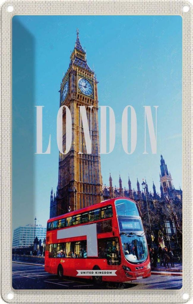 vianmo Blechschild 30x20 cm London red Reisen Urlaub Bus roter Big Ben Bildmotiv Reisemotiv Abenteuer