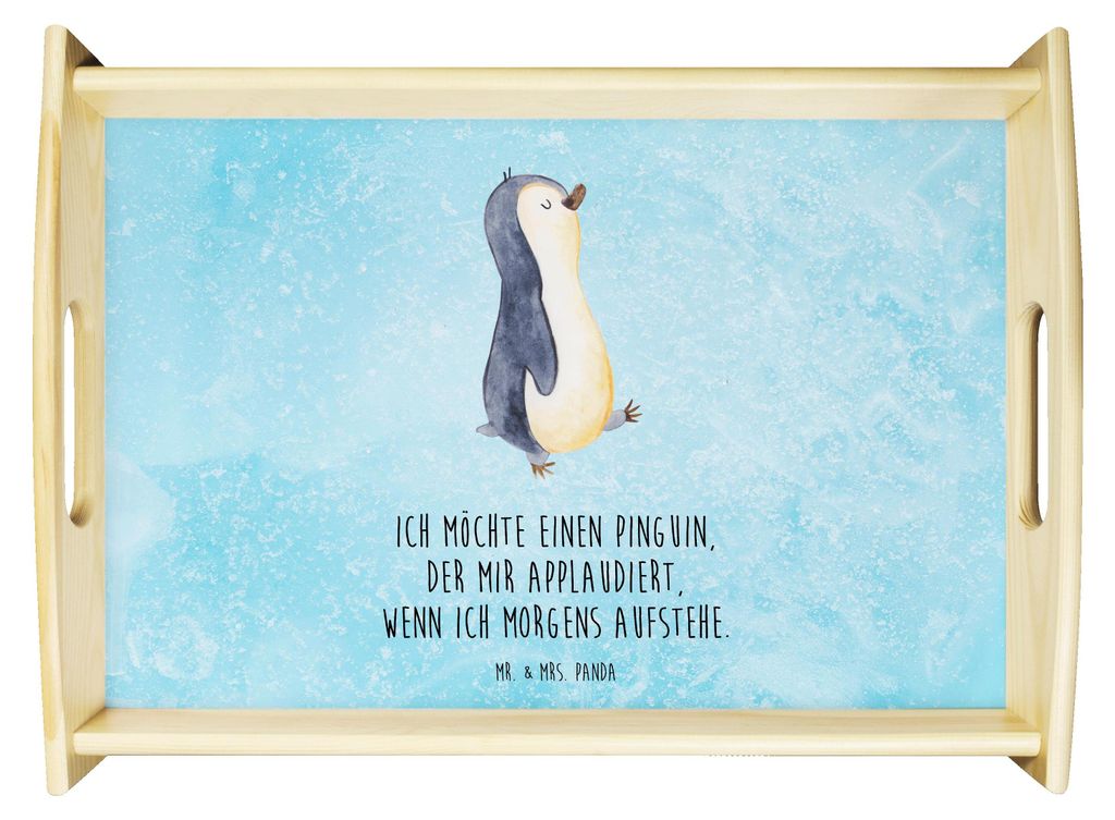 Mr. & Mrs. Panda Serviertablett Pinguin marschieren - Eisblau - Geschenk, Familie, Aufstehen, Holztablett, Pinguine, Bruder, Spazieren, holz, table...