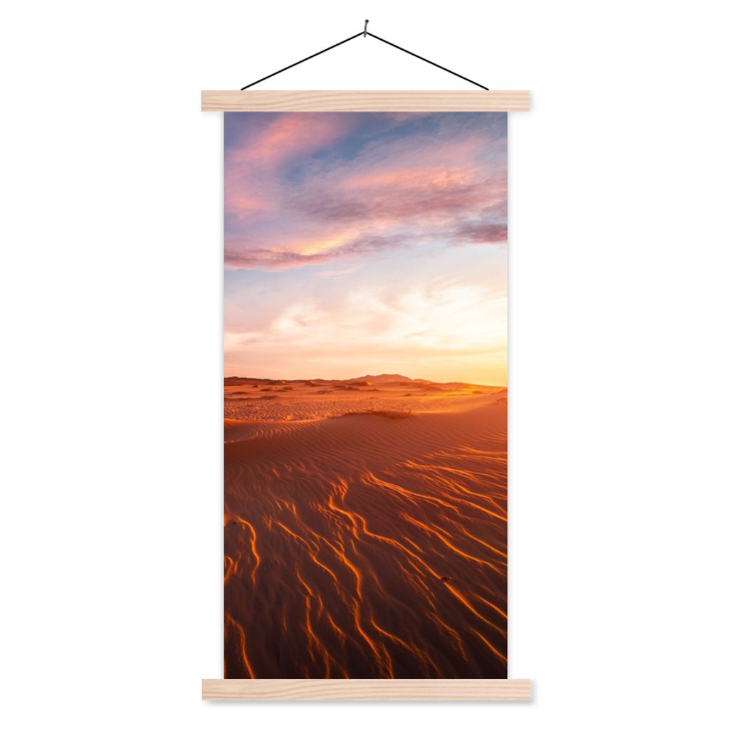 MuchoWow Textilposter Sand - Landschaft - Himmel - Wüste 40x80 cm mit holzfarbenen Rahmen - Wohnzimmer