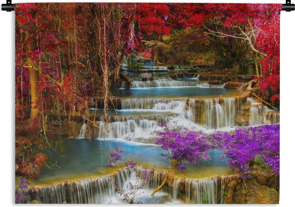 MuchoWow Wandteppich Wandbehang Wasserfall - Rosa - Bäume 150x112.50 cm Tapisserie Dekoration Wandtuch - Wanddecke - Wandteppiche