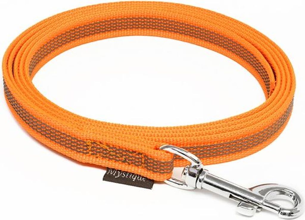 Mystique Gummierte Leine 15mm mit Handschlaufe Standard Karabiner neon orange 3m