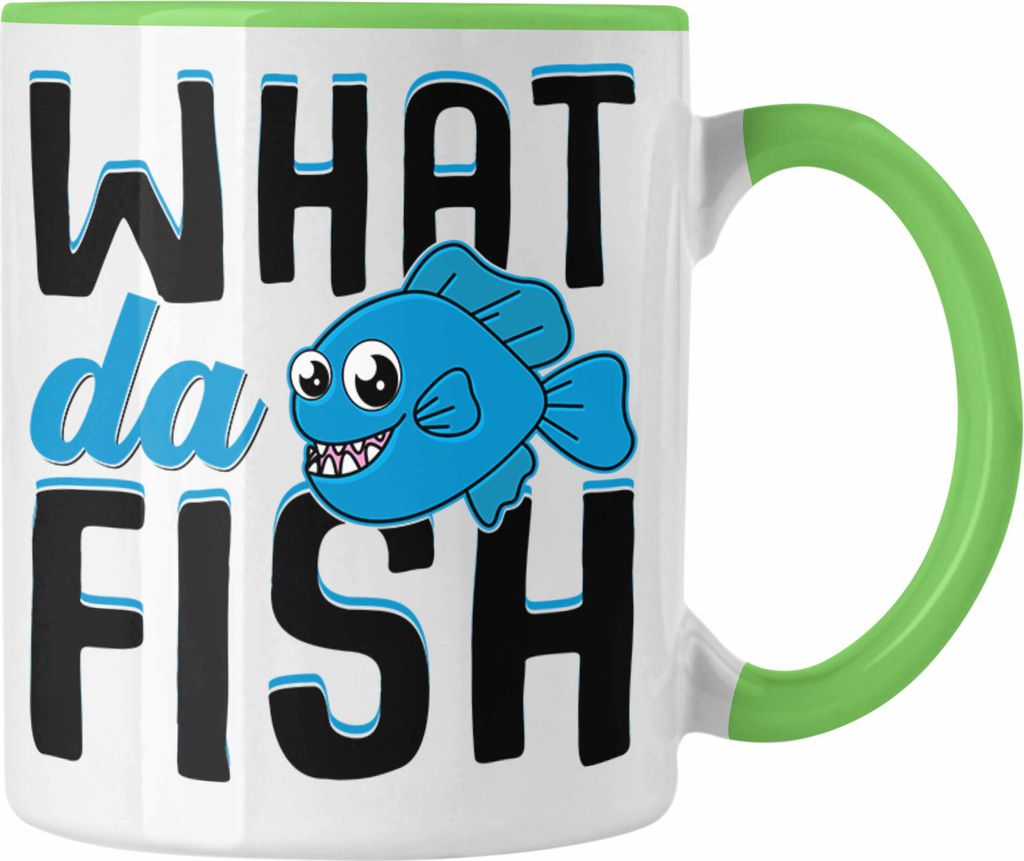 Trendation - Angler Fischer Tasse Geschenk Raubfische Hobbyangler Hecht Forelle Barsch Angeln Kaffeetasse Zubehör What Da Fisch (Grün)