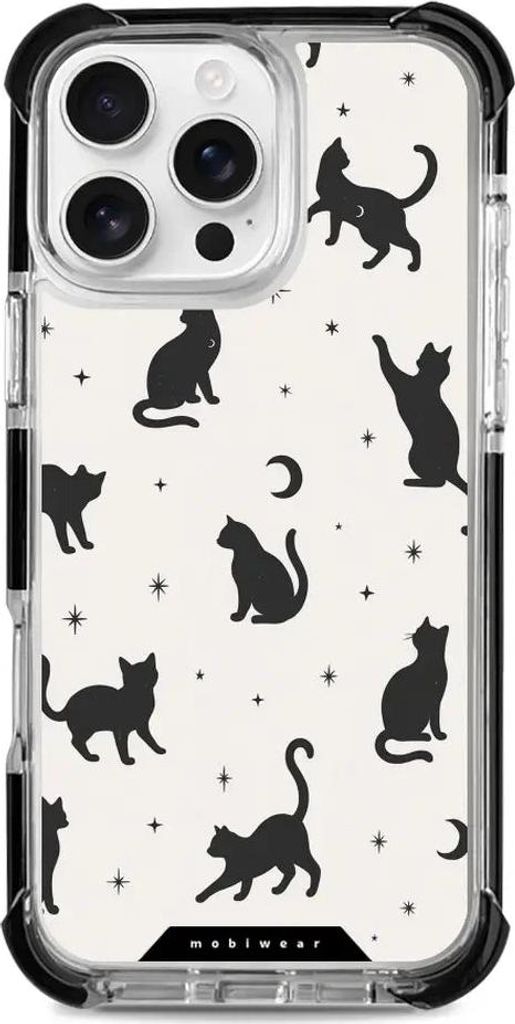 Handyhülle für iPhone 16 Pro Max mit MagSafe, Mobiwear Elite Bumper, Katzen-Nacht
