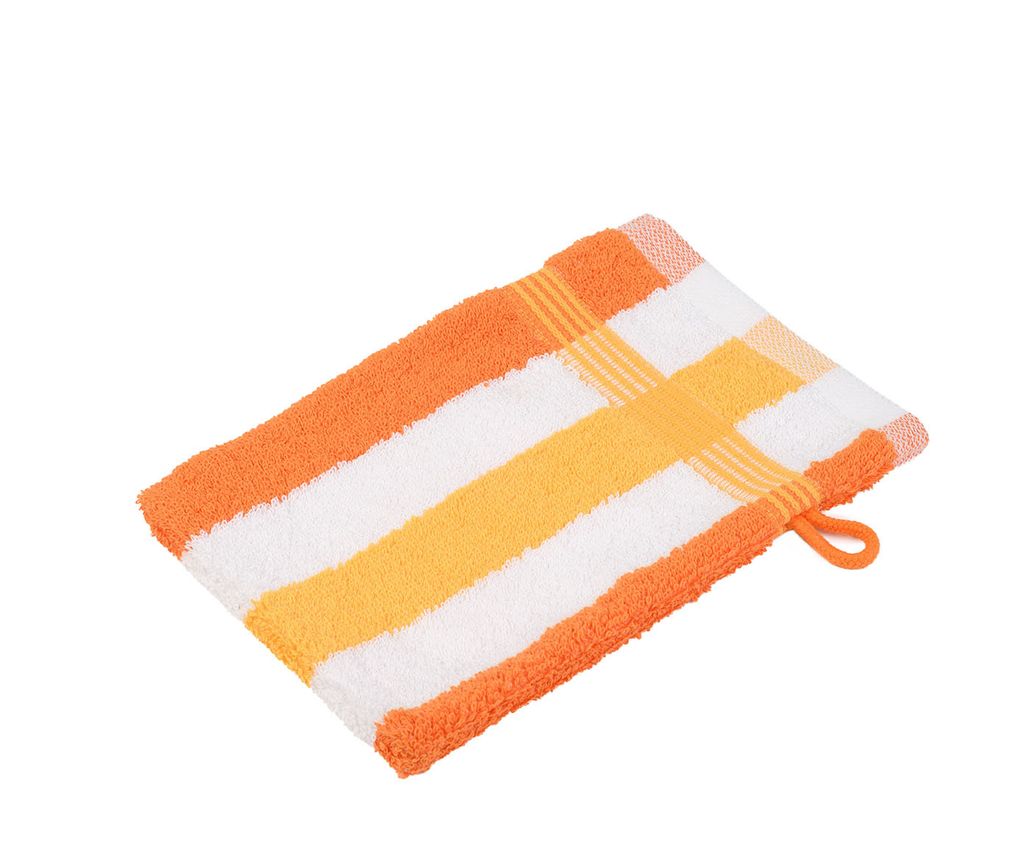sleepling - liebling Waschhandschuh, 100% hochwertige Baumwolle, mit Schlaufe, 17 x 24 cm, waschbar & trocknergeeignet, weich, orange/weiß/gelb