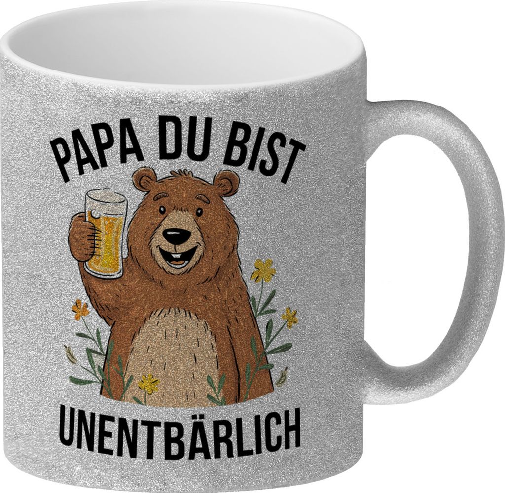 Bär mit Bier PAPA du bist UNENTBÄRLICH Glitzer-Kaffeebecher Vatertagsgeschenk