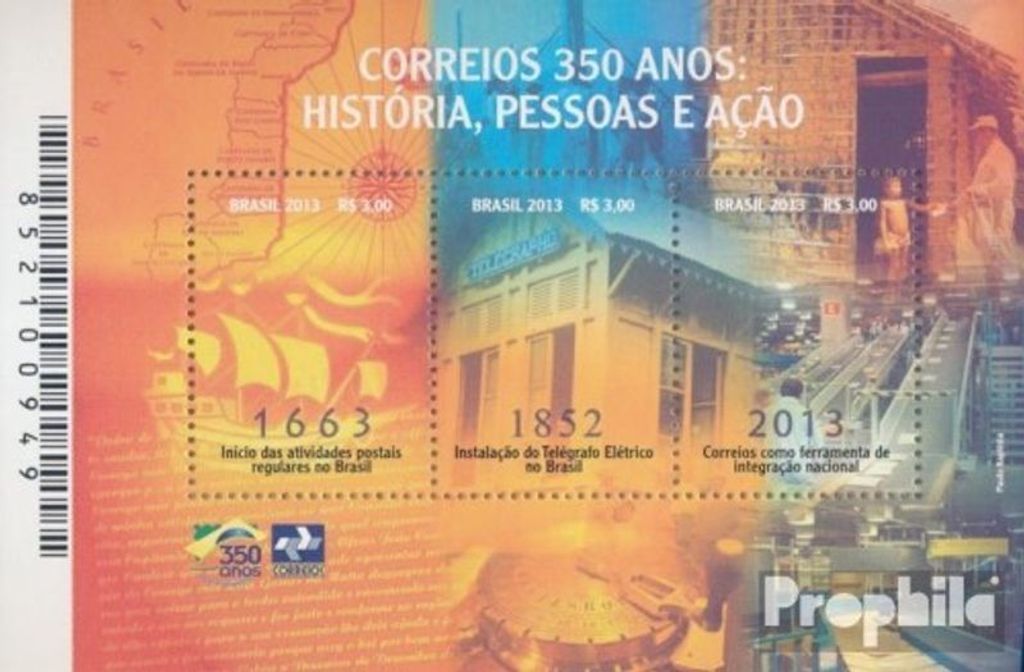 Briefmarken Brasilien 2013 Mi Block166 (kompl.Ausg.) postfrisch 300 Jahre Post