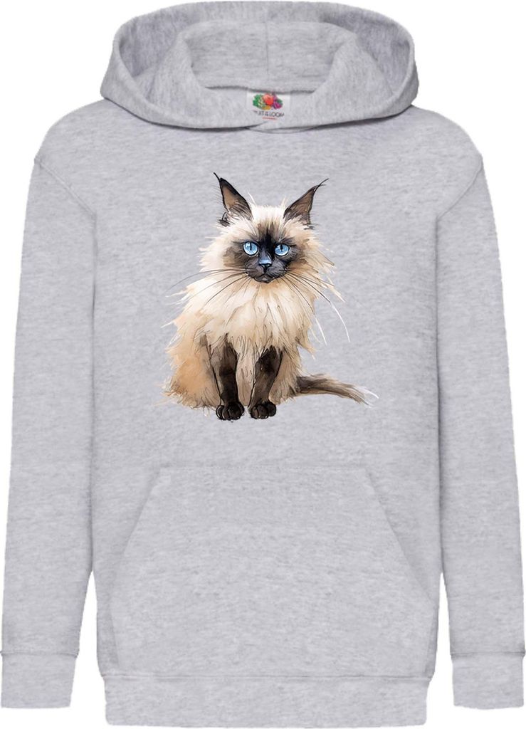 Kinder Kapuzenpullover Funny Cats Breeds Birman Cat 014, 7-8 Jahr - 128 / Grau