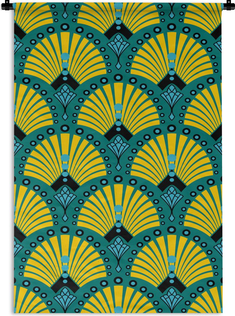 MuchoWow Wandteppich Wandbehang Art Deco - Muster - Blau - Gelb 120x180 cm Tapisserie Dekoration Wandtuch - Schlafzimmer - Dekorationen für das ...