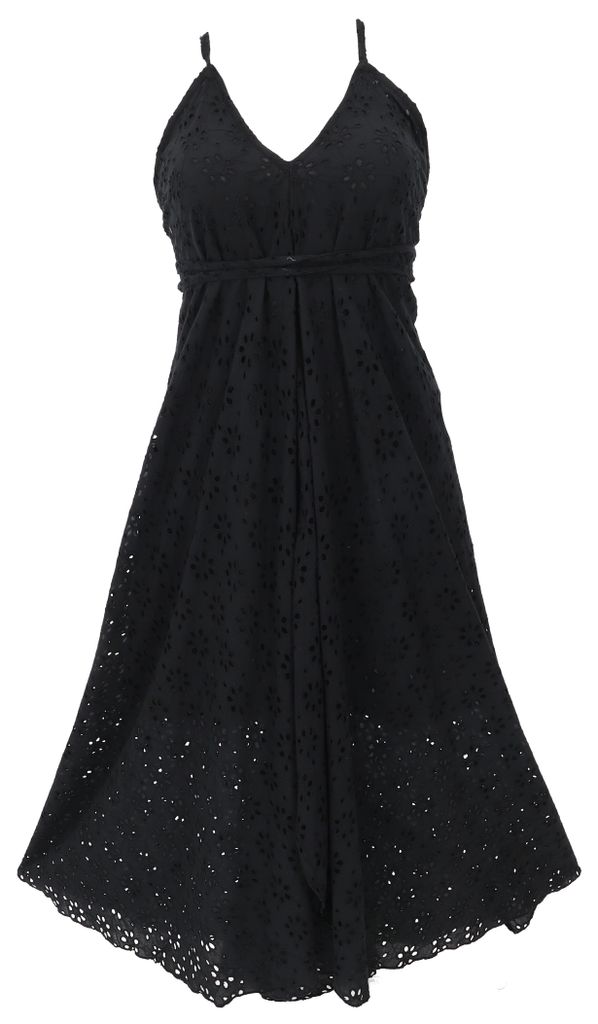 Durchbrochenes Sommerkleid Boho Chic, Wandelbares Maxikleid - Schwarz, Damen, Baumwolle, Kleider