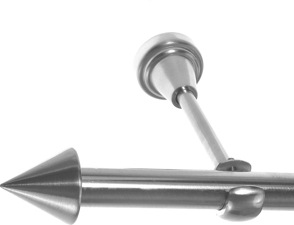 Gardinenstange Edelstahl Look, Metall, Durchmesser 19mm, Wandträger H18, 1-läufig, Länge 140, Endkappe E65