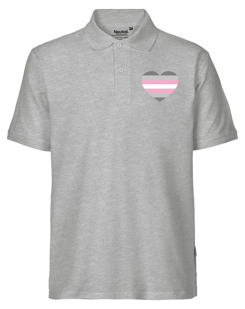 Huuraa Herren Polo Shirt Demigirl Pride Flagge LGBTQ Herz L Sport Grey Bio Baumwolle Fairtrade Poloshirt Geschenkidee