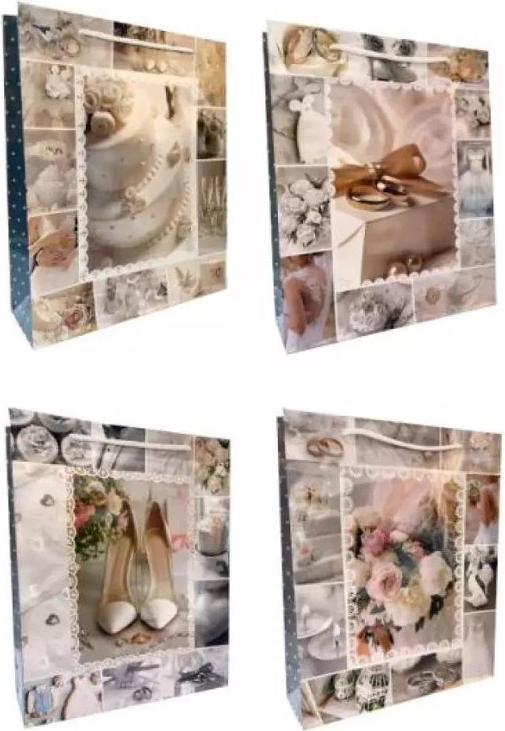 Dekorative Geschenktüte laminiert Hochzeit 128g 003L 31.5x39.5x9cm p12, Mix Preis pro 1 Stück