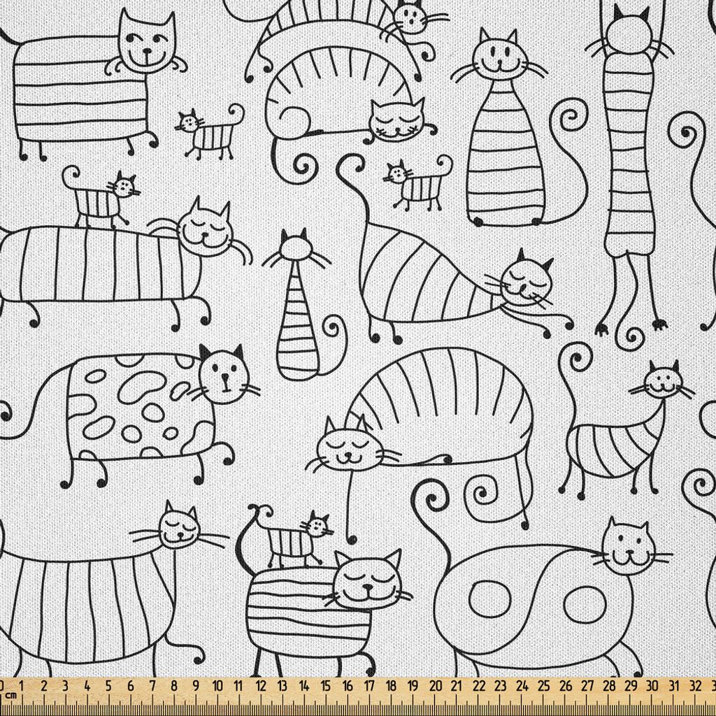 ABAKUHAUS Haustier Microfaser Stoff als Meterware , Niedliche Kinder Kätzchen Katze Hand gezeichnet Tier Liebe Baby Karikatur Spielzimmer Kinderga...