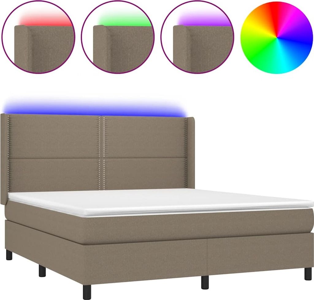 vidaXL Boxspringbett mit Matratze & LED Taupe 180x200 cm Stoff