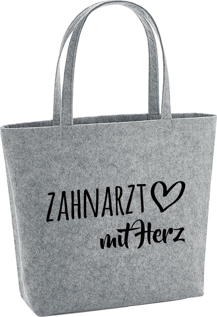 Huuraa Filzshopper Zahnarzt mit Herz 22 Liter Grey Melange Filztasche Geschenkidee