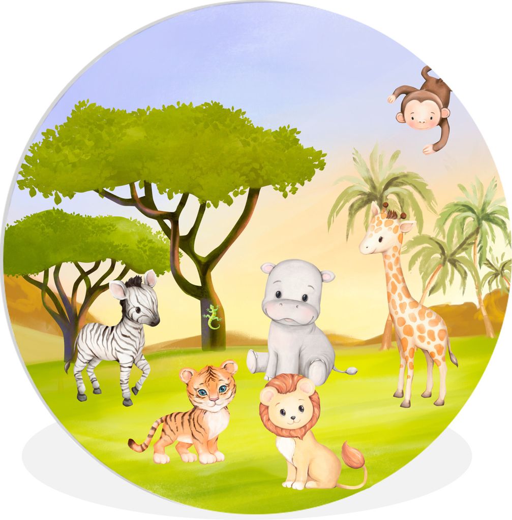MuchoWow Rundes Wandbild - Runde Bilder Dschungel - Tiere - Rebe Ø 60 cm Kreis Wanddekoration Kunststoff - Wandkreis - Wandschmuck - Wand Kreis ...