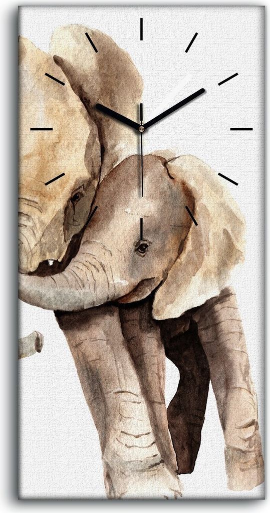 Wohnzimmer-Bild Leinwand Uhr Quarz 30x60 Tiere Afrikanischer Elefant Skizze - schwarze Hände