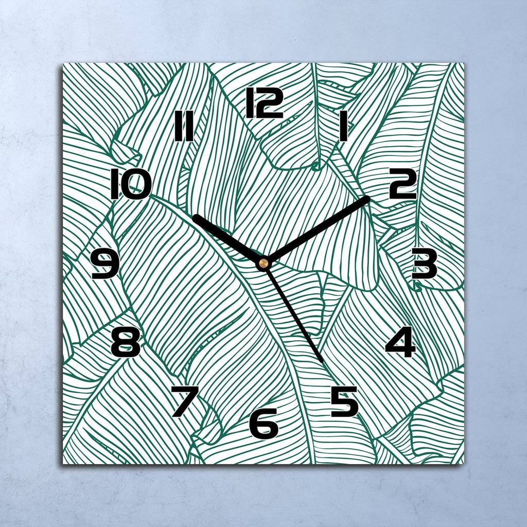 Wanduhr Echt-Glas-Küchenuhr Blattkonturen Quarz Lautlos 30x30 Deko Bilder
