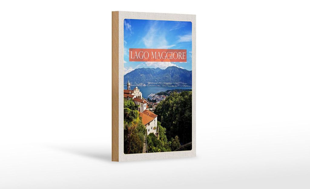 Holzschild Reise 12x18cm Lago maggiore Gebirge Natur Meer Dekoration