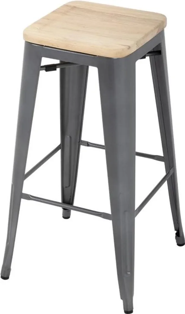 Tabouret de bar stable et durable lot de 4 - Acier gris et bois