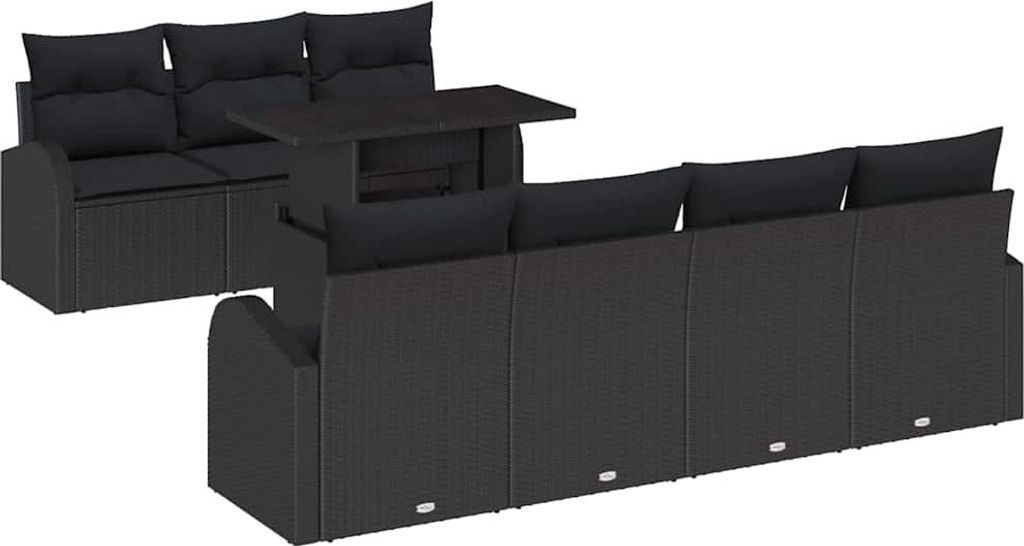 vidaXL Gartensofa-set mit Kissen mit Kissen 8 pcs Schwarz Poly Rattan